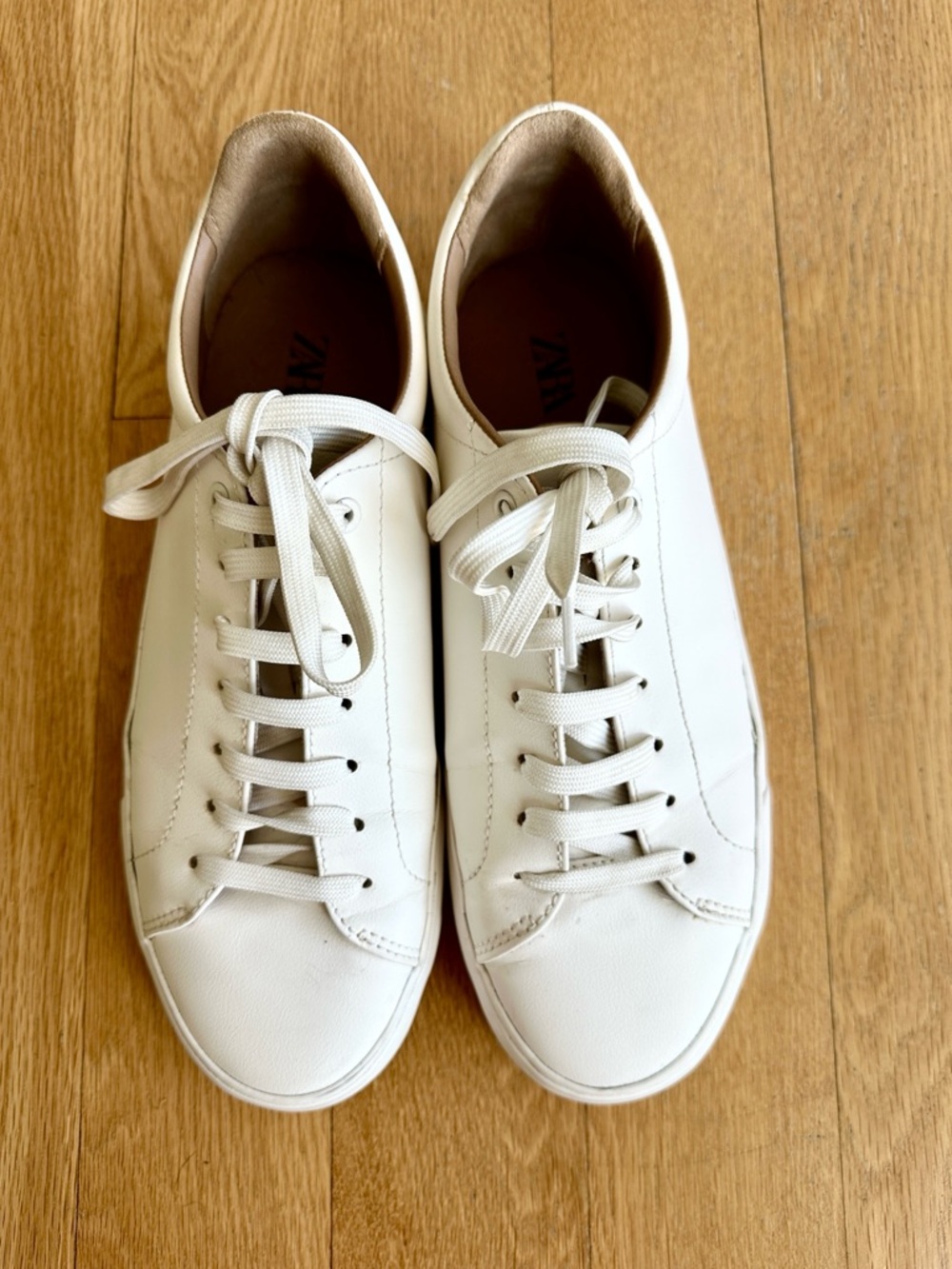 Zara White Low-Top Leather Sneakers